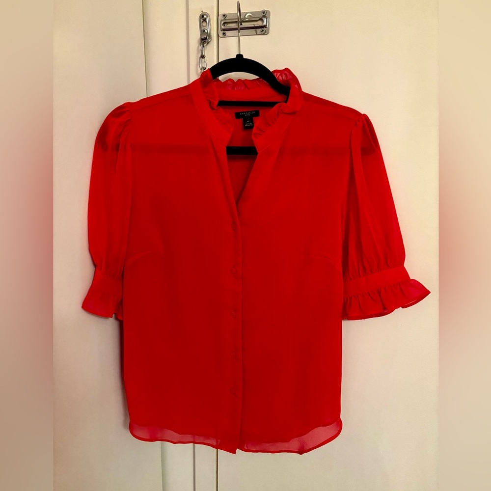 Ann Taylor Vibrant Red Button-Up Blouse